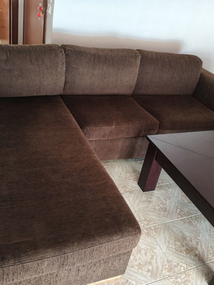 4-seat corner sofa with dark brown fabric upholstery