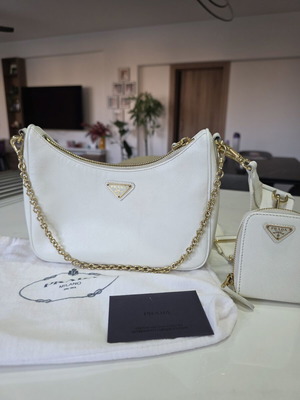 Prada 2005 Re-Edition Saffiano Leather Crossbody Bag used, white