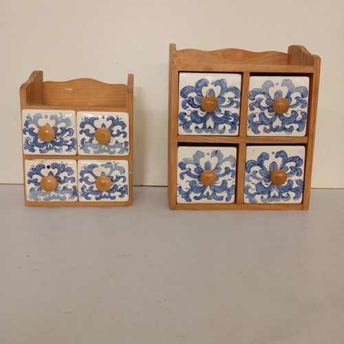 Wooden wall-mounted drawers with porcelain drawers, new, pack of two