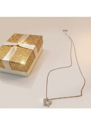 Butterfly Necklace 925 Silver Gold Plated with Zirconia Like New