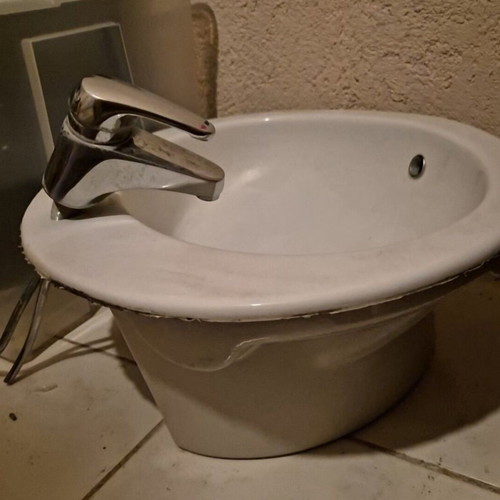 Kerasan sink used, oval white porcelain with faucet