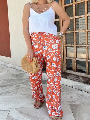 Zara linen orange floral summer pants like new, size S
