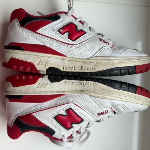 New Balance 550 sneakers used, white with red details, size 39