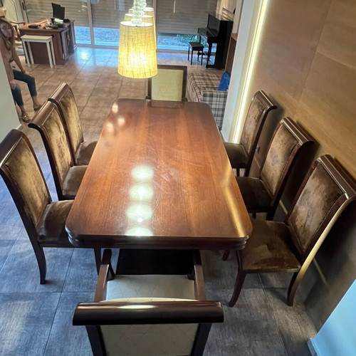 Handmade walnut dining set with 8 chairs used