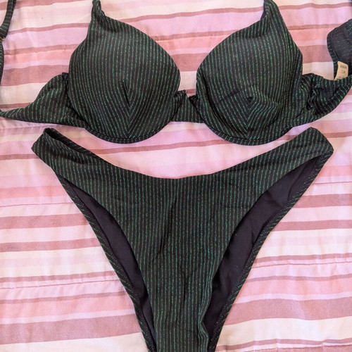 Bikini large black with thin green stripes like new