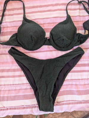 Bikini large black with thin green stripes like new