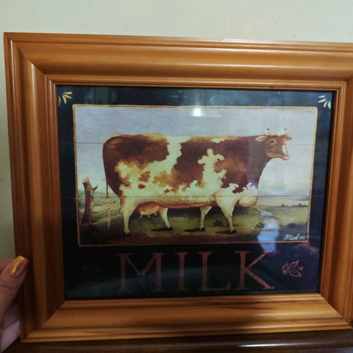 Naive Print Milk by Mid used wood and glass painting 28x33