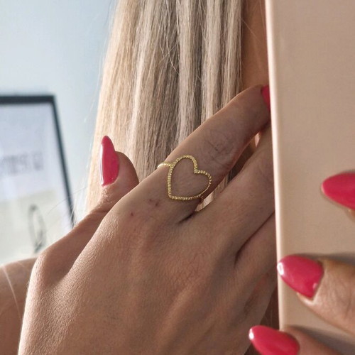 Stainless steel heart ring gold color new adjustable
