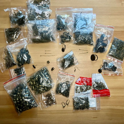 Jewelry components set new, metal in silver, bronze and gold colors