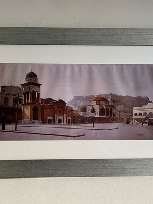 Large Athens Acropolis framed print used, vintage style