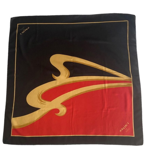 Maxim’s de Paris silk scarf used, women’s, black and red