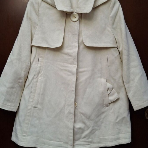 JLo white short A-line coat with hood, size M