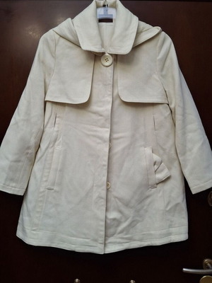 JLo white short A-line coat with hood, size M