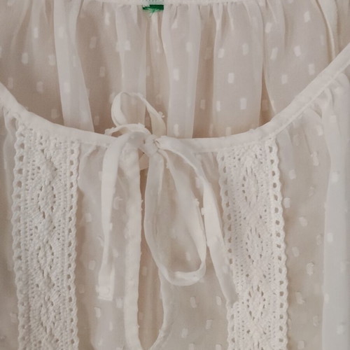 White Romantic Top with Embossed Polka Dot Design, Like New