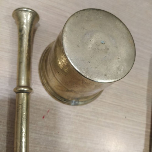 Brass Mortar and Pestle set used, heavy construction