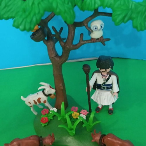 Playmobil shepherd figure with fustanella and diorama