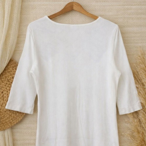 White blouse with lace and rib fabric, size M, like new