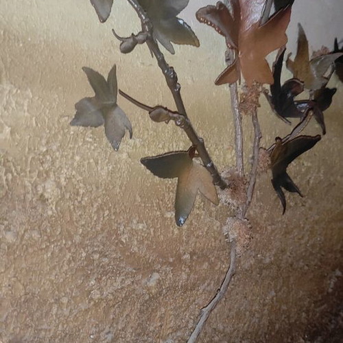 Handmade painting like new with leaves and wood