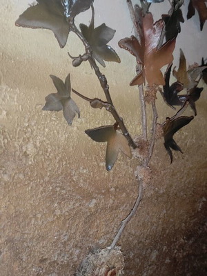 Handmade painting like new with leaves and wood