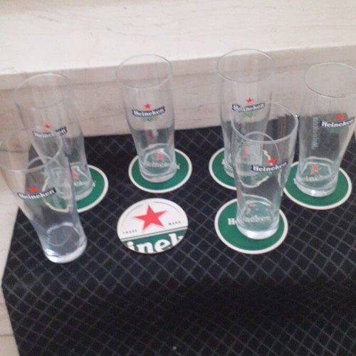Heineken beer glass set with coasters, new, 6 pieces, 500 ml