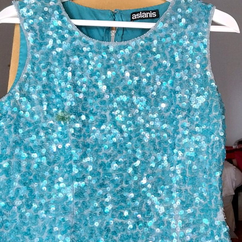 Aslanis women's embellished blouse used with sequins and beads turquoise size L