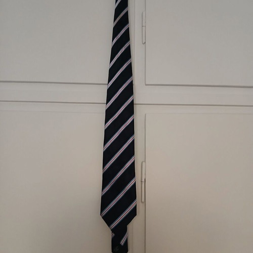 Bonaparte tie used, Italian made, 100% microfiber, blue with stripes