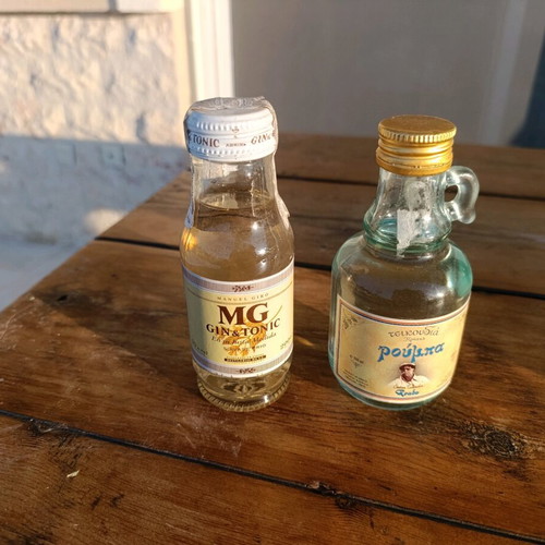 Miniature Tsikoudia Rouba and MG Gin Tonic sealed, new