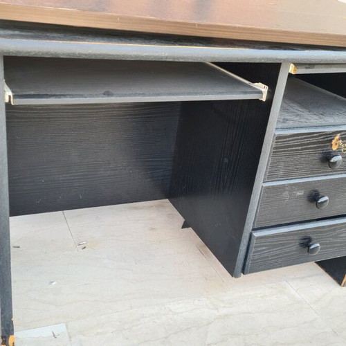 Black desk used with 3 side drawers