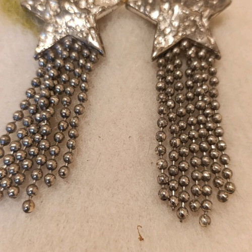 Vintage 90s handmade star earrings with ball chain silver, like new