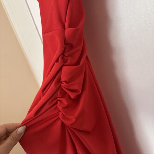 BSB red fitted maxi midi dress with draped gathers and cap sleeves