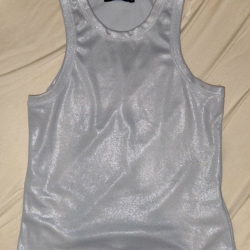 Metallic sleeveless shirt silver like new, size L