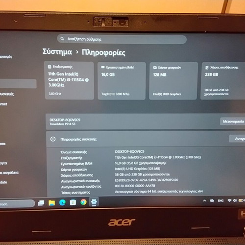 Acer Travelmate P214 laptop i3 11th gen 16GB RAM
