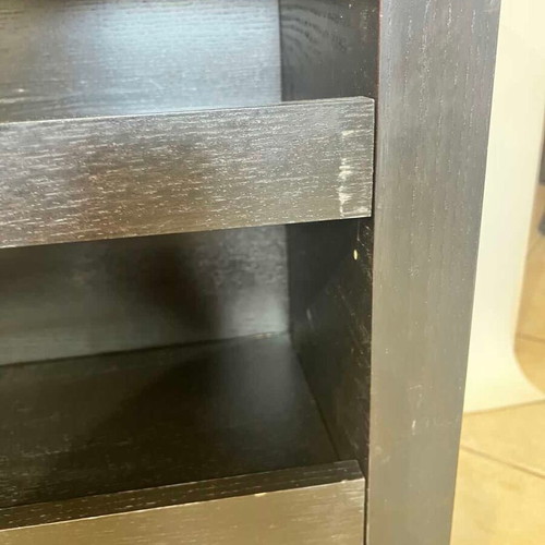 Wooden furniture with glass surface and two shelves on wheels used
