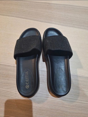 Black platform sandals with rhinestones, size 39
