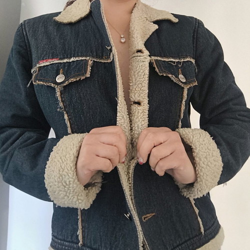 Ysatis jean jacket like new, blue, size S/M with wool lining