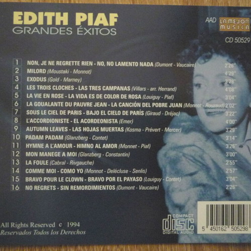Edith Piaf Grandes Exitos CD used, disc and covers only