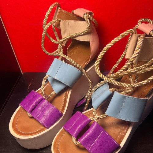 Iris double-layer lace up colorful platform sandals size 39 like new
