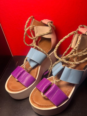 Iris double-layer lace up colorful platform sandals size 39 like new