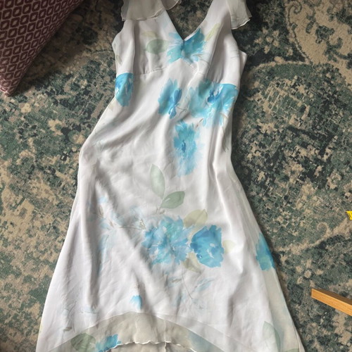 Real Y2K Floral Dress Like New, Asymmetrical Blue and White