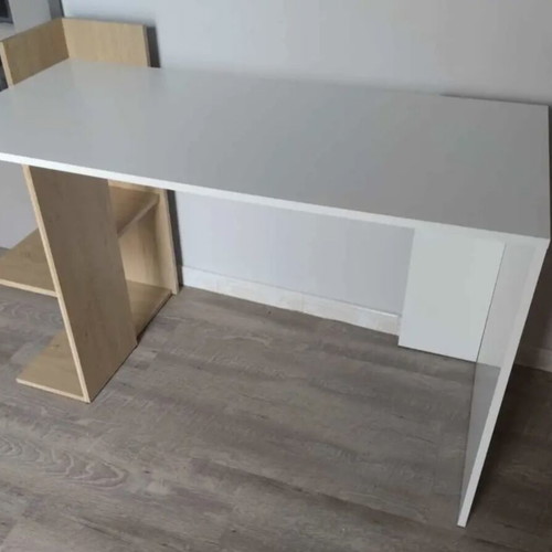 Desk 120×55 cm with side shelves, like new, white and walnut wood