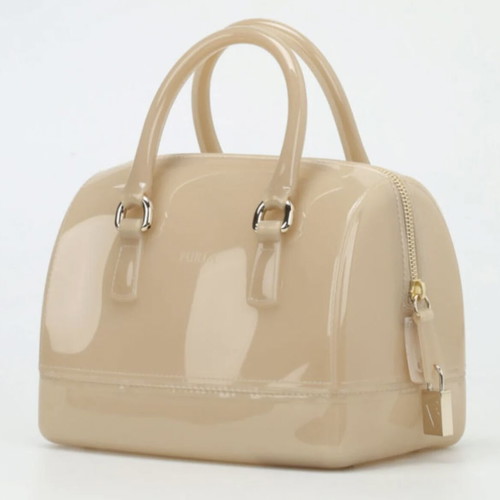 Furla Candy satchel new, beige glossy rubber