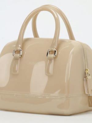 Furla Candy satchel new, beige glossy rubber