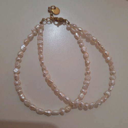 Handmade double bracelet with freshwater pearls in rice shape