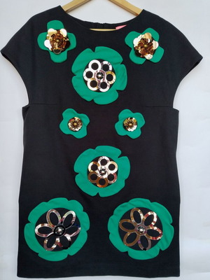 Manoush mini dress with plastic flowers used, black and green