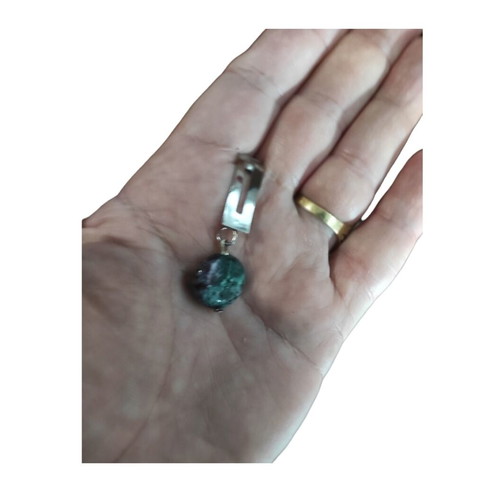 Earrings with green nephrite and steel silver hanging new