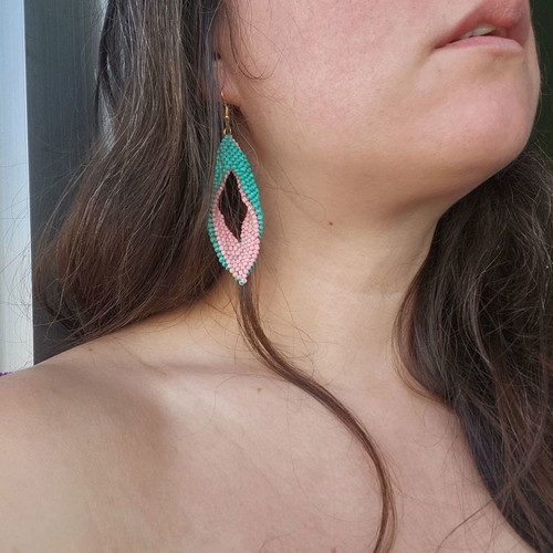 Tropical Vibe Handmade Beaded Leaf Earrings New