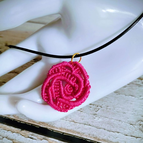 Handmade boho rose micro macrame necklace fuchsia made to order