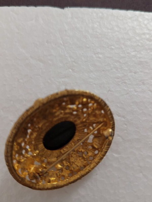 Pin with natural hematite energy crystal, new, black and gold