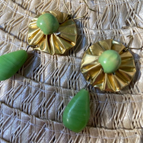 Handmade earrings new with glass beads from recycled espresso coffee capsule