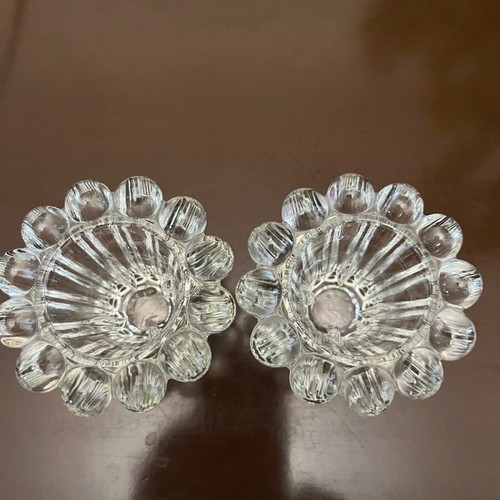 Pair of vintage crystal candle holders bubble design like new, 7cm height